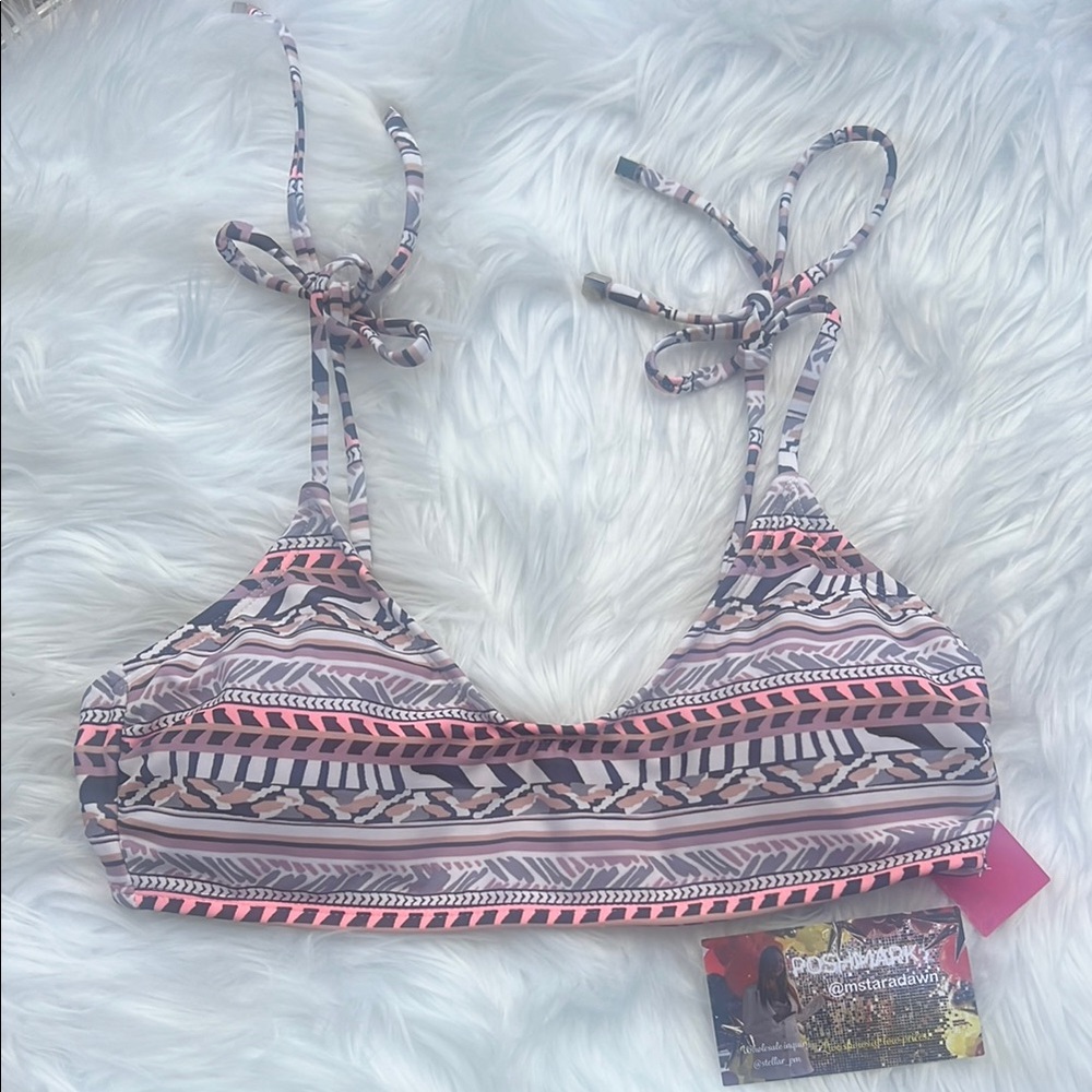 NWT Patterned Bikini Top with Pink Accents